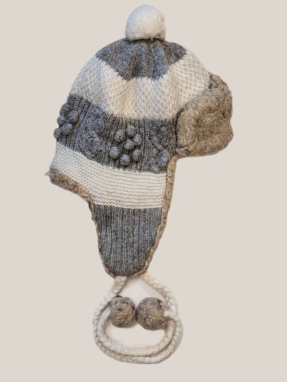 American Eagle Striped Trapper Hat Faux Fur Trim Winter Wool Knit Womens O/S